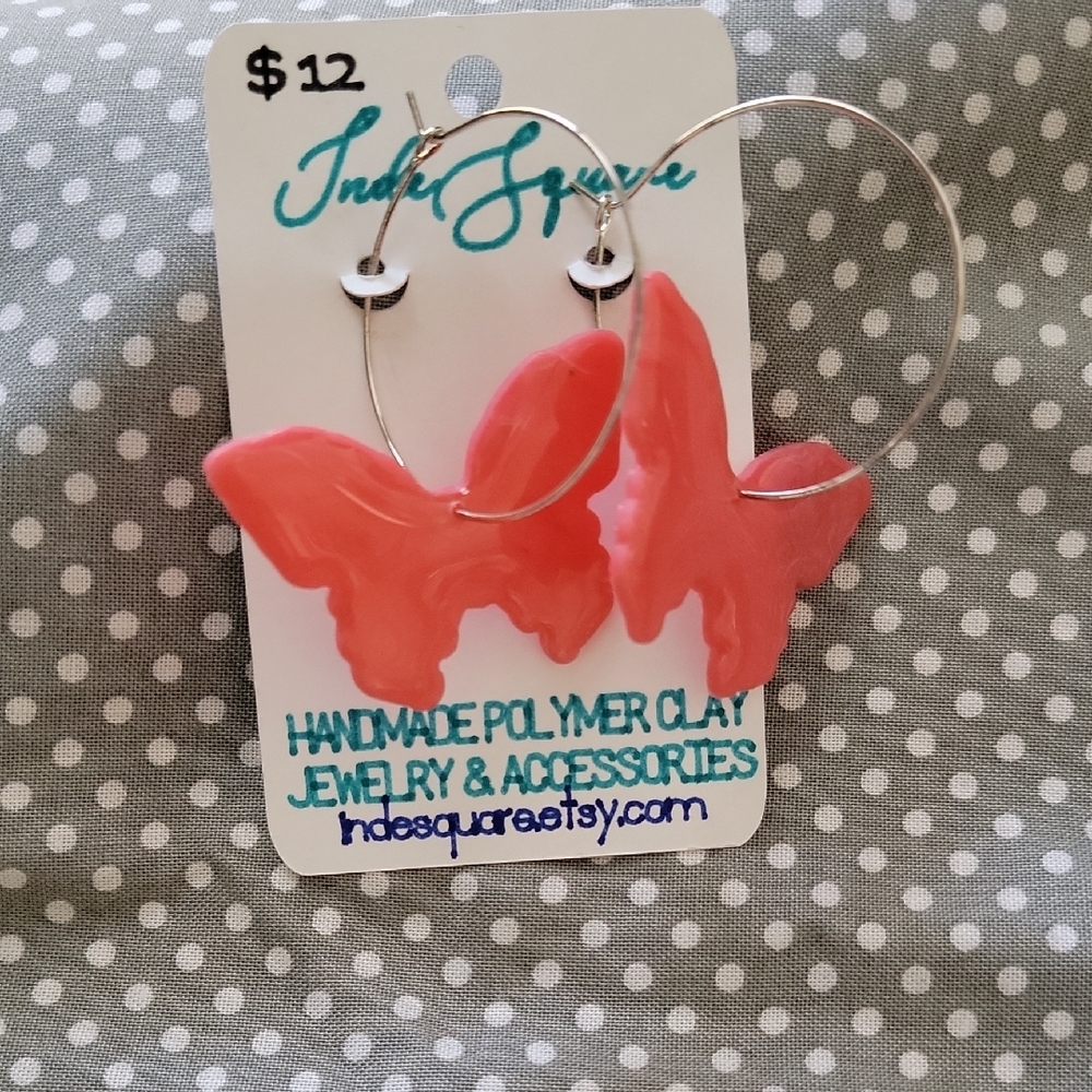 Indie Square Pink Butterfly Earrings